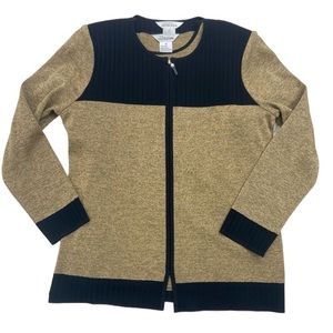 Exclusively Misook green/tan black top & matching zip cardigan. Size Medium